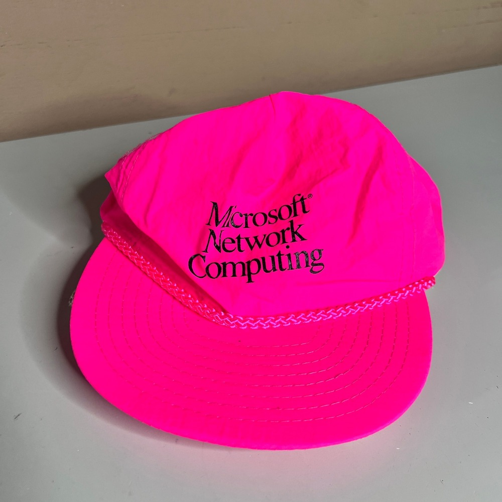Vintage Microsoft Network‎ Computing Neon Pink Nylon Rope Hat Tech Promo Cap
